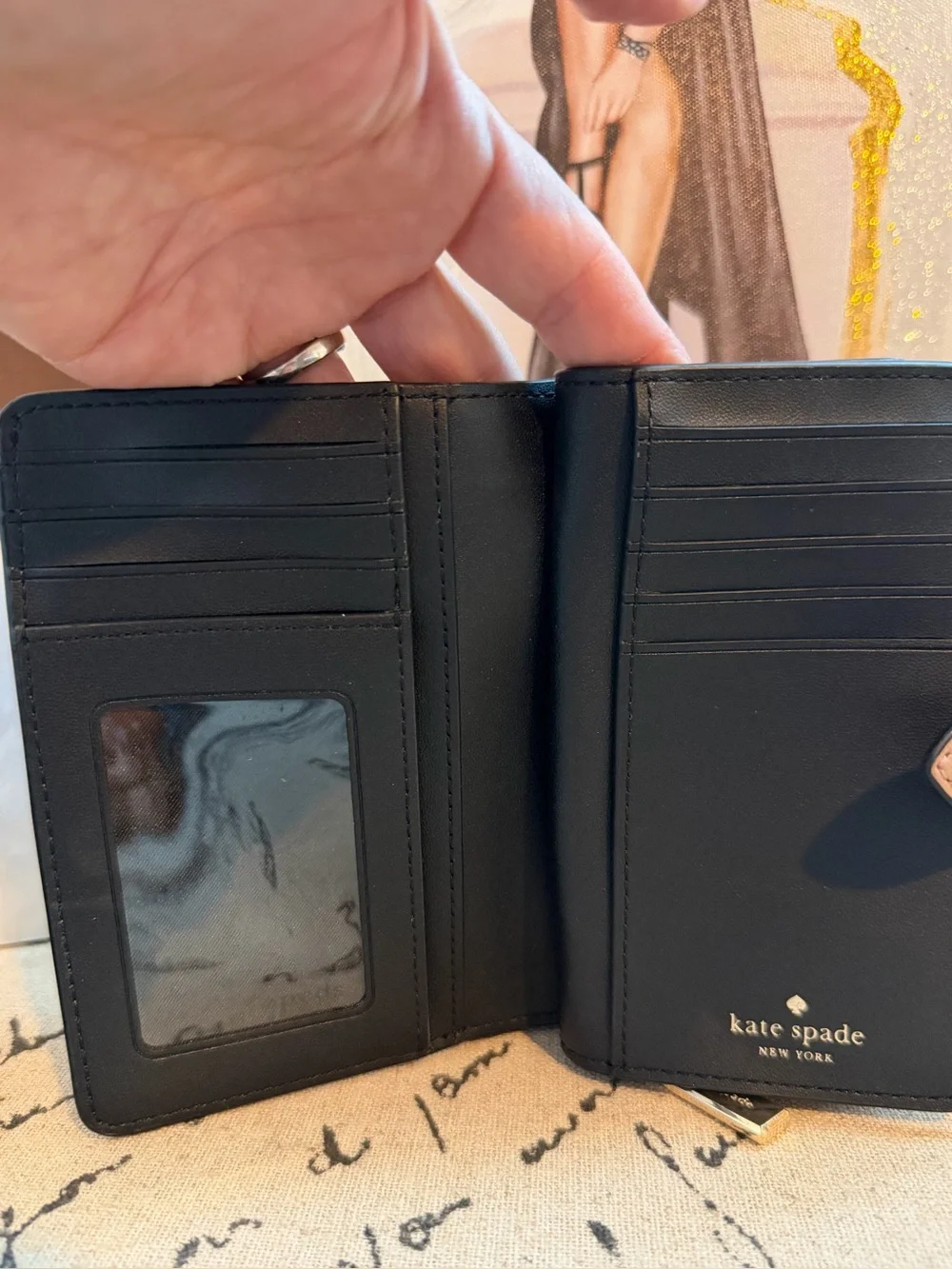 kate spade Two-Tone Black and Taupe Leather Wallet